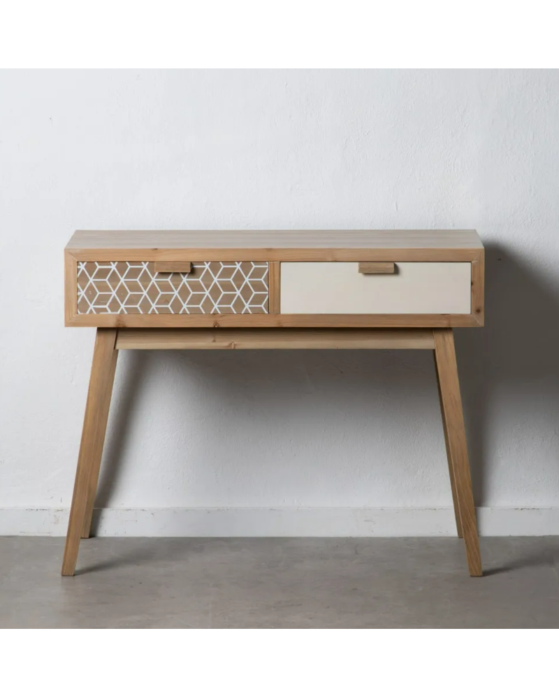 CONSOLA GEOMÉTRICO NATURAL-BLANCO 95 X 40 X 75 CM | Consolas |    MATERIAL MADERA  MODELO GEOMÉTRICO  COLECCION KENSY  TEMPOR...