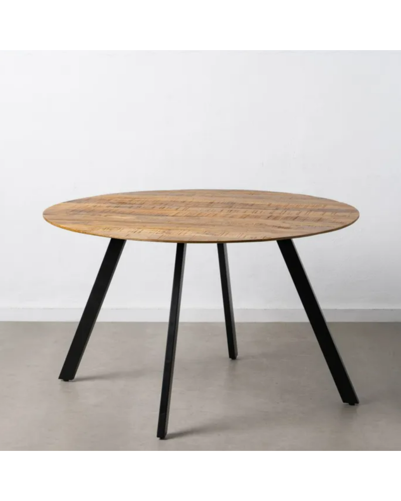 MESA COMEDOR NATURAL-NEGRO MADERA-HIERRO 130 X 130 X 77 CM | Mesas |    MATERIAL MADERA-HIERRO  TEMPORADA CATÁLOGO  COLOR NAT...