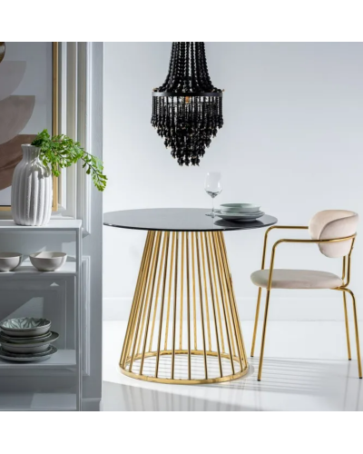 MESA COMEDOR MARMOLADO NEGRO-ORO 90 X 90 X 75 CM | Mesas |    MATERIAL ACERO-CRISTAL  MODELO MARMOLADO  TEMPORADA PROMO  COLO...