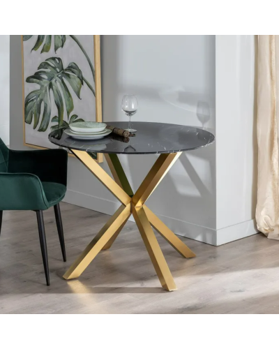 MESA COMEDOR MÁRMOL NEGRO-ORO 90 X 90 X 76 CM | Mesas |    MATERIAL ACERO-CRISTAL  MODELO MÁRMOL  TEMPORADA PROMO  COLOR NEGR...