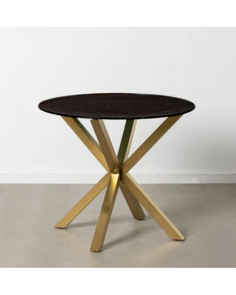 MESA COMEDOR MÁRMOL NEGRO-ORO 90 X 90 X 76 CM | Mesas |    MATERIAL ACERO-CRISTAL  MODELO MÁRMOL  TEMPORADA PROMO  COLOR NEGR...