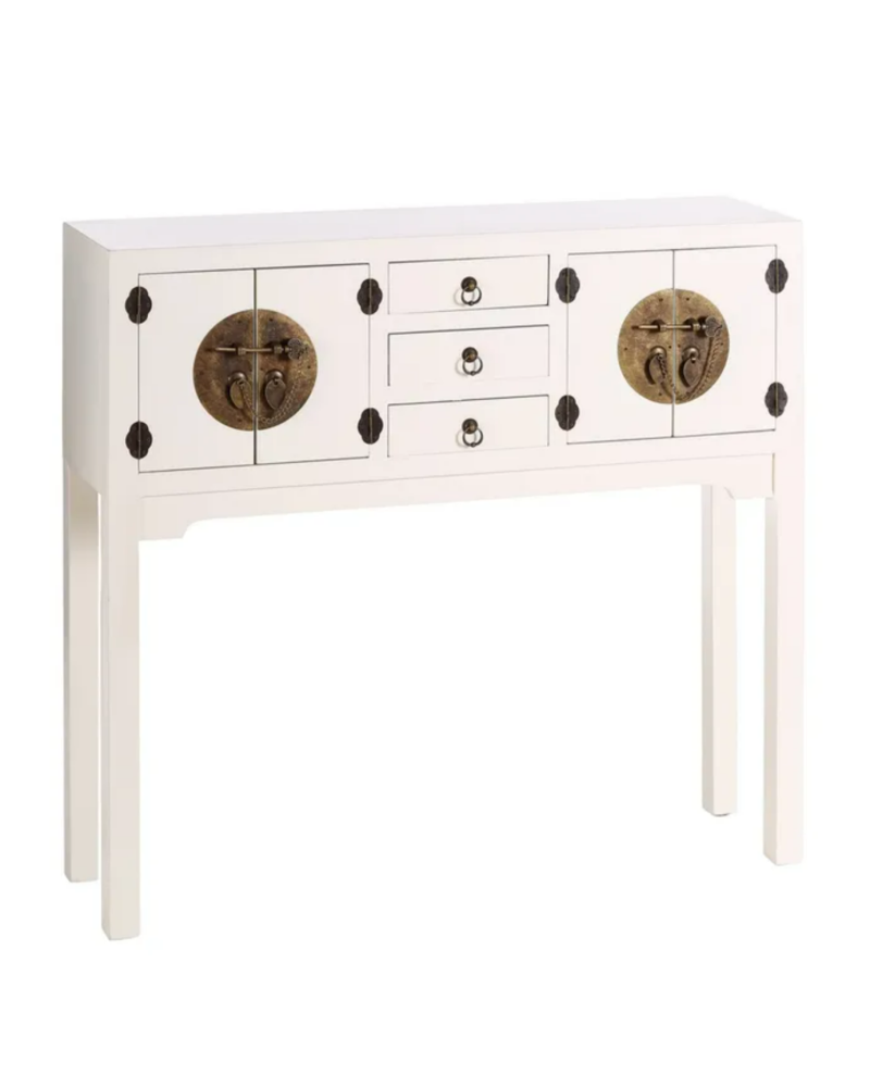 CONSOLA 4 PUERTAS Y 3 CAJONES BLANCO 95 X 26 X 90 CM | Consolas |    MATERIAL MADERA  MODELO 4 PUERTAS Y 3 CAJONES  COLECCION...