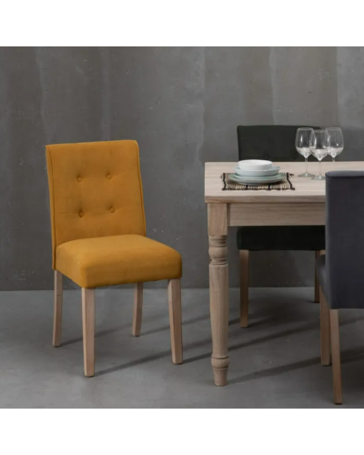 SILLA "CAPITONÉ" MOSTAZA TEJIDO-MADERA 47 X 52 X 92 CM | Sillas y Taburetes |    MATERIAL TEJIDO-MADERA  MODELO "CAPITONÉ"  T...