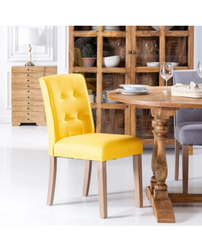 SILLA CAPITONE MOSTAZA TEJIDO-MADERA 47 X 52 X 92 CM | Sillas y Taburetes |    MATERIAL TEJIDO-MADERA  MODELO CAPITONE  TEMPO...
