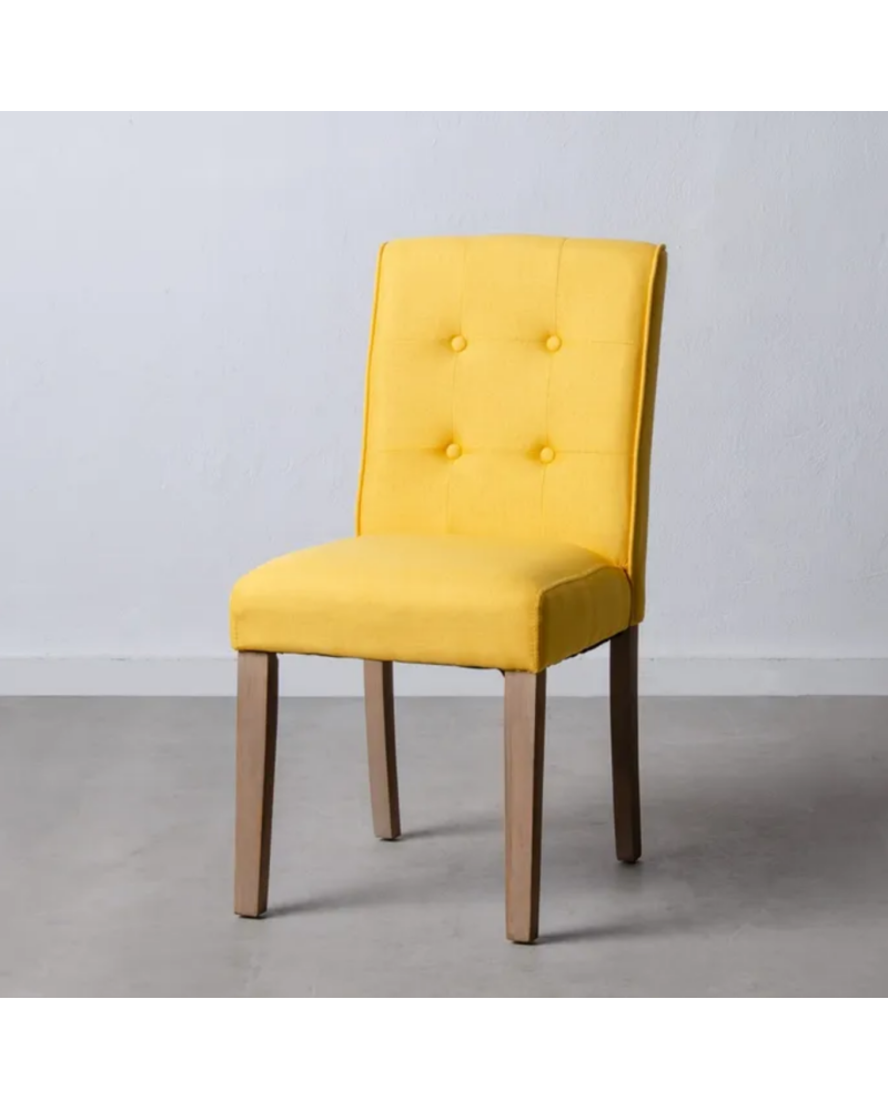 SILLA CAPITONE MOSTAZA TEJIDO-MADERA 47 X 52 X 92 CM | Sillas y Taburetes |    MATERIAL TEJIDO-MADERA  MODELO CAPITONE  TEMPO...
