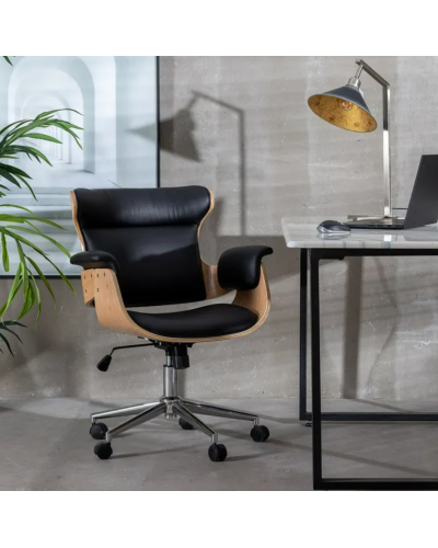 SILLÓN RUEDAS NATURAL-NEGRO SIMIL PIEL 68 X 62 X 85 CM | Sillas y Taburetes |    MATERIAL SIMIL PIEL  MODELO RUEDAS  TEMPORAD...