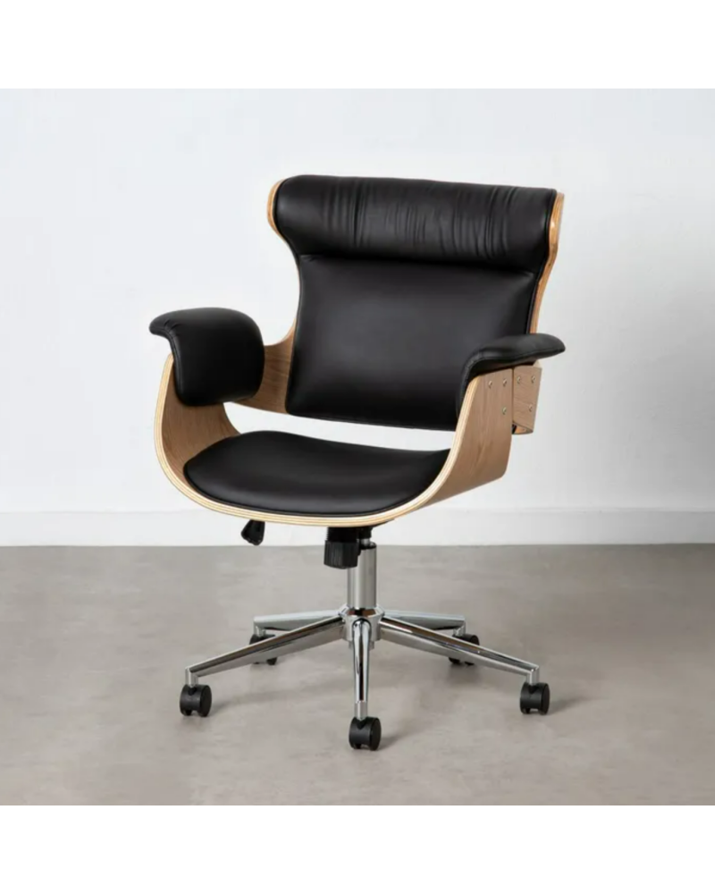 SILLÓN RUEDAS NATURAL-NEGRO SIMIL PIEL 68 X 62 X 85 CM | Sillas y Taburetes |    MATERIAL SIMIL PIEL  MODELO RUEDAS  TEMPORAD...