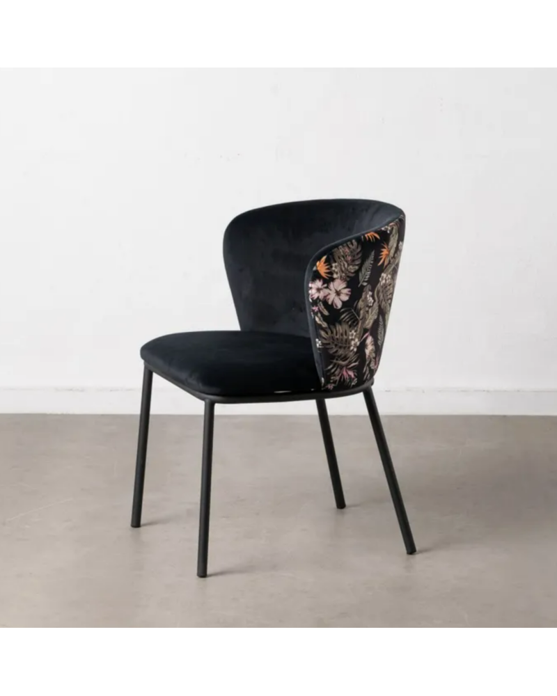 SILLA FLORES NEGRO TEJIDO-METAL SALÓN 58 X 52 X 77 CM | Sillas y Taburetes |      MATERIAL TEJIDO-METAL  MODELO HOJAS  TEMPOR...